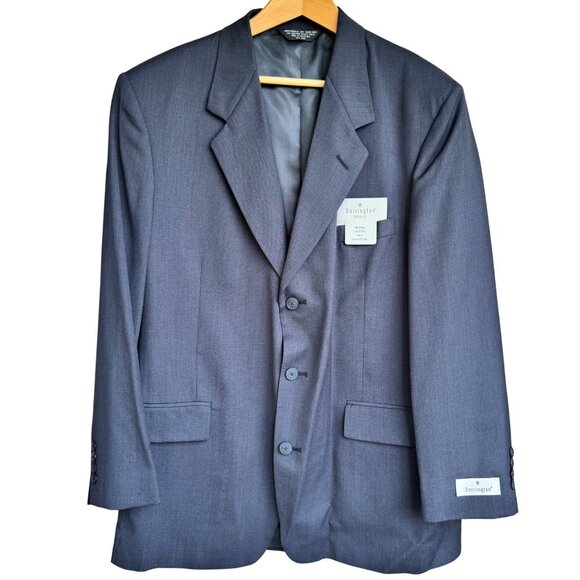 Barrington Premier Mens Suit Coat 44 Reg Navy Blue Worsted Wool Textured New - Picture 11 of 11